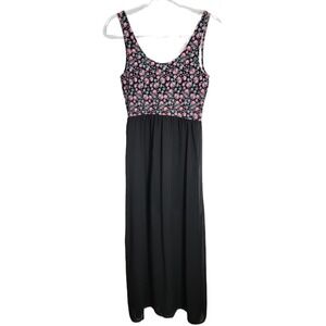 Divided H&M Y2K Maxi‎ Dress 10 Black Floral Sheer Overlay High Slit Sleeveless